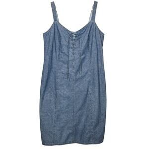Faded Glory 90s Y2K Vintage Denim Lace‎ up Sleeveless Summer Mini Dress Size 12